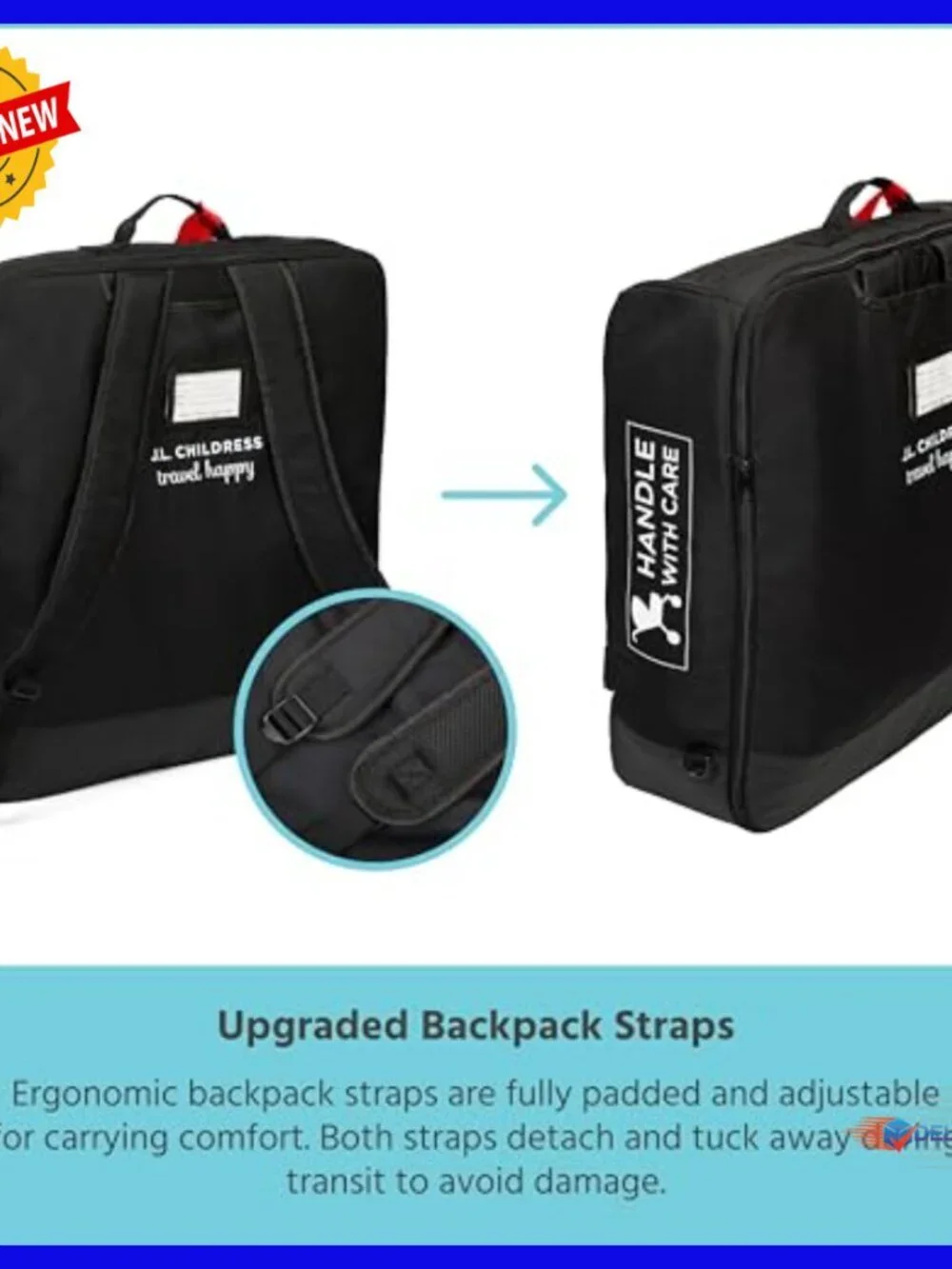 Padded Compact Stroller Travel Bag, AirTag Compatible, Backpack Straps